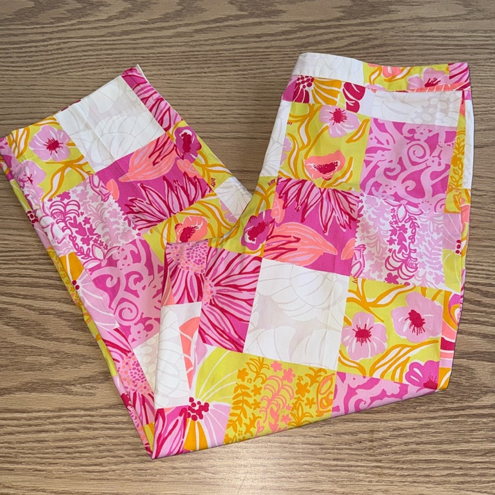 Lilly Pulitzer Kings Court Patchwork Cotton Cropped Pants White Label Vintage